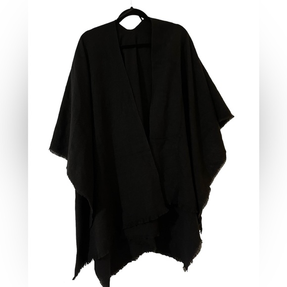 OLD NAVY BLACK FLANNEL PONCHO - Picture 1 of 4